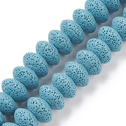 Natural Lava Rock Beads Strands, Dyed, Rondelle, Sky Blue, 15~16x9.5~9.7mm, Hole: 2.5mm, about 42pcs/strand, 15.15 inch~15.55 inch(38.5~39.5cm)(G-I220-17B-15)