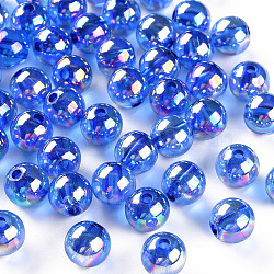 Transparent Acrylic Beads, AB Color Plated, Round, Blue, 10x9mm, Hole: 2mm(X-MACR-S370-B10mm-750)