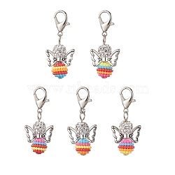 Colorful Angel Resin Pendant Decorations, Alloy Lobster Claw Clasps Charm for Bag Keychain Ornaments, Mixed Color, 40mm(HJEW-JM01908)