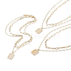 2Pcs 2 Style Brass Rectangle with Initial Letter Pendant Necklaces, Paperclip Chains Necklaces for Men Women, Golden, 15.94 inch(40.5cm), 1Pc/style(NJEW-JN04006)