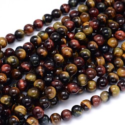 Round Natural Tiger Eye Beads Strands, 8mm, Hole: 1mm, about 49pcs/strand, 15.3 inch(G-F222-16-8mm)