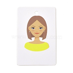 Paper Earring Display Cards, Earring Holder Cards, Rectangle with Girl Pattern, Green Yellow, 9x6x0.03cm, Hole: 5mm and 1mm(DIY-B061-05B)