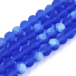 Transparent Glass Beads Strands, Faceted, Frosted, Half AB Color Plated, Rondelle, Mauve, 6x4.5mm, Hole: 1.4mm, about 84~85pcs/strand, 41.5~42cm(EGLA-A044-T6mm-MB31)