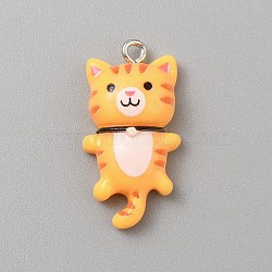 Opaque Resin Cat Pendants, Cute Kitten Charms with Platinum Plated Iron Loops, Orange, 29x15.5x7mm, Hole: 2mm(X1-CRES-TAC0010-07C)