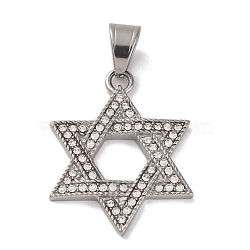 304 Stainless Steel Rhinestone Pendants, Star of David, Stainless Steel Color, 39x30x3.5mm, Hole: 10x6mm(STAS-U021-02P)