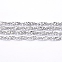 304 Stainless Steel Singapore Chains, Water Wave Chains, with Spool, Soldered, Stainless Steel Color, 2.5x0.5mm, about 164.04 Feet(50m)/roll(CHS-H020-09P)
