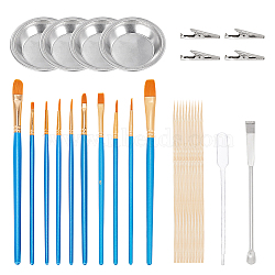 DIY Jewelry Kits, with Bamboo Color Holder Alligator Clips, Stainless Steel Palette & Double-End Spoon Spatula, 2ml Disposable Plastic Dropper and Art Brushes, Mixed Color, 51pcs/set(DIY-PH0026-55)