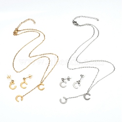 304 Stainless Steel Jewelry Sets, Cable Chains Pendant Necklaces and Stud Earrings, with Lobster Claw Clasps and Ear Nuts, Alphabet, Golden & Stainless Steel Color, Letter.C, 17.71 inch(45cm),  11x10.5x0.5mm, Pin: 0.8mm(SJEW-H303-C)