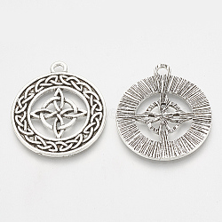 Tibetan Style Alloy Pendant Enamel Settings, Flat Round, Antique Silver, 31x27x2mm, Hole: 2mm(TIBEP-T004-37AS)