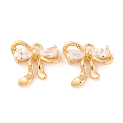 Brass Micro Pave Cubic Zirconia Charms, Bowknot, Clear, 12x13x3.5mm, Hole: 1.4mm(KK-S389-03G-04)