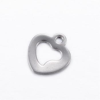 201 Stainless Steel Openn Heart Charms, Stainless Steel Color, 10.9x9.5x0.8mm, Hole: 1mm