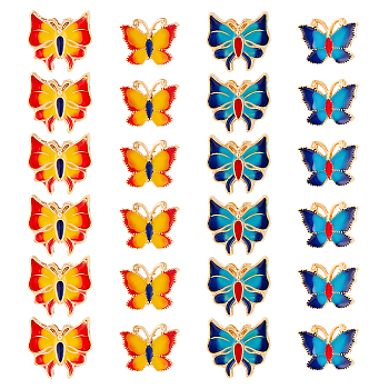 DICOSMETIC 24Pcs 4 Style Alloy Enamel Beads, Matte Gold Color, Butterfly, Mixed Color, 24pcs/box