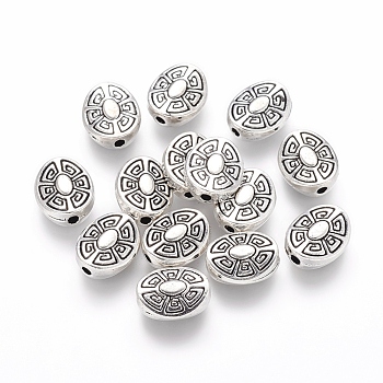 Tibetan Style Alloy Beads, Oval, Lead Free & Cadmium Free, Antique Silver, 11x9x4mm, Hole: 2mm