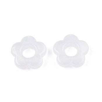 Opaque Acrylic with Glitter Powder Bead Frames, Flower, White, 14x14.5x4mm, Hole: 1.6mm