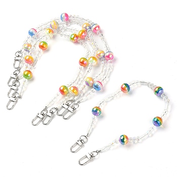 Glass & Stripe Resin Bead Decorative Purse Chains, with Alloy Swivel Clasps, Mixed Color, 41.5x1.55cm