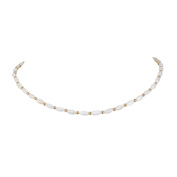 Natural Shell Oval Beaded Necklaces, White, 15.55~15.75 inch(39.5~40cm)
