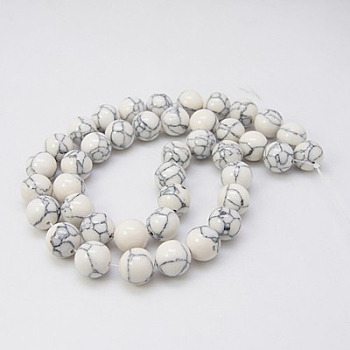Synthetic Turquoise Beads Strands, Dyed, Round, Floral White, 4mm, Hole: 1mm, about 95pcs/strand, 15.7 inch