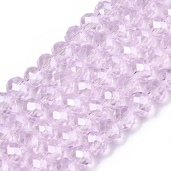 Electroplate Glass Beads Strands, Pearl Luster Plated, Faceted, Rondelle, Pearl Pink, 6x5mm, Hole: 1mm, about 84~85pcs/strand, 41.5~42cm