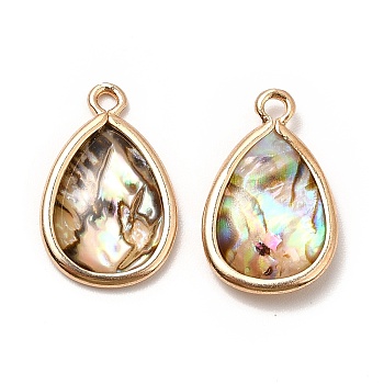 Brass Enamel Pendants, Imitation Abalone Shell, Real 14K Gold Plated, Cadmium Free & Lead Free, Teardrop, 17.5x11.5x3mm, Hole: 1.5mm