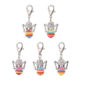 Colorful Angel Resin Pendant Decorations, Alloy Lobster Claw Clasps Charm for Bag Keychain Ornaments, Mixed Color, 40mm