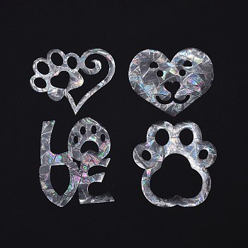 Custom Paw & Heart & Word Love Shape Waterproof PVC Laser Adhesive Stickers, Electrostatic Stickers, Colorful, 9.5~12x10~12cm, 16 sheets/set