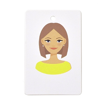 Paper Earring Display Cards, Earring Holder Cards, Rectangle with Girl Pattern, Green Yellow, 9x6x0.03cm, Hole: 5mm and 1mm