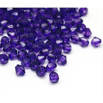 Transparent Acrylic Beads, Faceted Bicone, Blue Violet, 6mm in diameter, hole: 1mm， about 7000pcs/500g