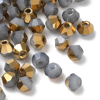 Electroplate Glass Beads, Half Golden Plated, Faceted, Bicone, Light Grey, 4.5x4mm, Hole: 1mm, 500Pcs/bag