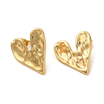 Hammered Heart 304 Stainless Steel Stud Earrings for Women, Golden, 21.5x24.5mm