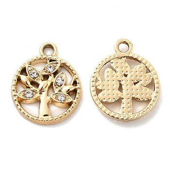 UV Plating Alloy Pendants, with Crystal Rhinestone, Flat Round with Tree Charms, Golden, 18x15x2mm, Hole: 1.7mm