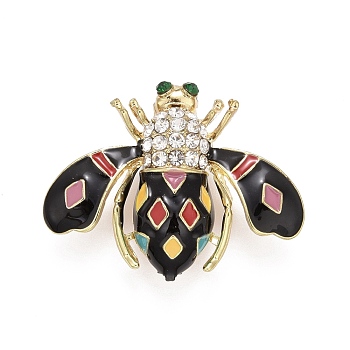 Bee Enamel Pin with Rhinestone, Insect Alloy Badge for Backpack Clothes, Golden, Colorful, 26.5x34x11mm