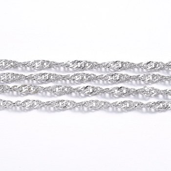 304 Stainless Steel Singapore Chains, Water Wave Chains, with Spool, Soldered, Stainless Steel Color, 2.5x0.5mm, about 164.04 Feet(50m)/roll