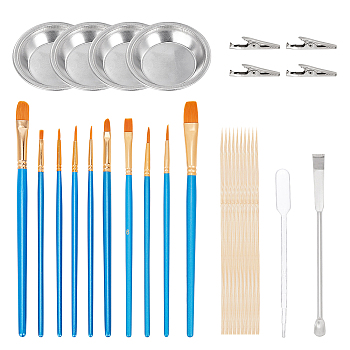 DIY Jewelry Kits, with Bamboo Color Holder Alligator Clips, Stainless Steel Palette & Double-End Spoon Spatula, 2ml Disposable Plastic Dropper and Art Brushes, Mixed Color, 51pcs/set