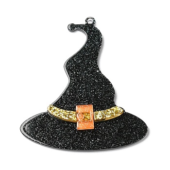 Halloween Theme Translucent Acrylic Big Pendants, Glitter Witch Hat Charms, Dark Orange, 58x51x4mm, Hole: 1.8mm