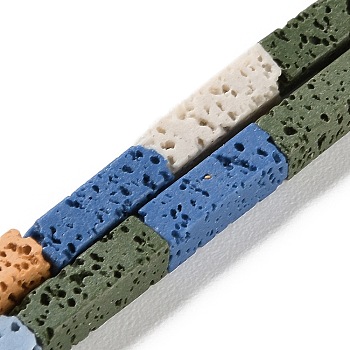 Synthetic Lava Rock Dyed Beads Strands, Rectangle, Mixed Color, 13~14x4x4mm, Hole: 1mm, about 29pcs/strand, 15.24''(38.7cm)
