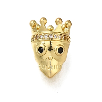 Brass Micro Pave Clear Cubic Zirconia Beads, Skull & Crown, Long-Lasting Plated, Rack Plating, Lead Free & Cadmium Free, Real 18K Gold Plated, 14x9mm, Hole: 3mm