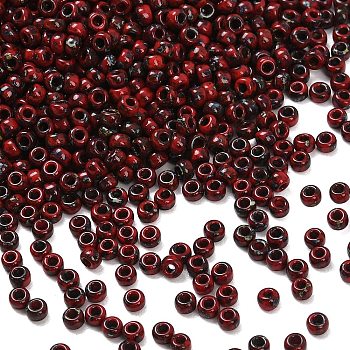 MIYUKI Round Rocailles Beads, Japanese Seed Beads, (RR4521) Opaque Dark Red Picasso, 8/0, 3mm, Hole: 1mm, about 2111~2277pcs/50g