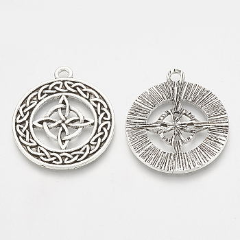 Tibetan Style Alloy Pendant Enamel Settings, Flat Round, Antique Silver, 31x27x2mm, Hole: 2mm