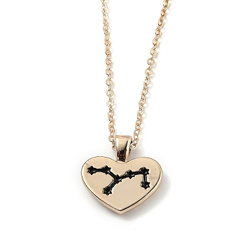 Golden Plated Heart with Constellation/Zodiac Sign Alloy Enamel Pendant Necklaces, Black, Virgo, 17.2~17.63 inch(43.7~44.8cm)