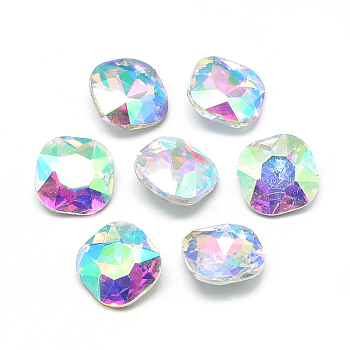 Pointed Back Glass Rhinestone Cabochons, Faceted, Back Plated, Square, AB Color, Clear AB, 10x10x4.5mm