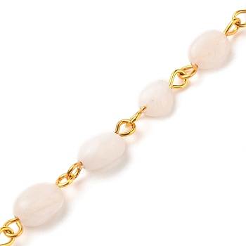Handmade Natural White Moonstone Beaded Chains, with Golden Tone Iron Eye Pin, Nuggets, 5~10x5~8x3.5~7mm, about 39.37 inch(1m)/strand
