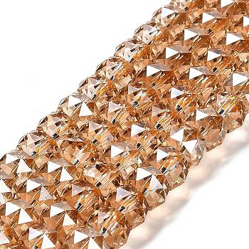 Transparent Electroplate Glass Beads Strands, Pearl Luster Plated, Faceted, Barrel, Sandy Brown, 8x6mm, Hole: 1.2mm, about 64pcs/strand, 14.96''(38cm)