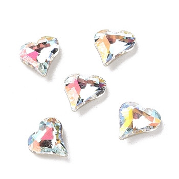 Light AB Style Glass Rhinestone Cabochons, Pointed Back & Back Plated, Heart, Light Crystal AB, 9x8x3.5mm