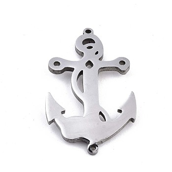 304 Stainless Steel Link Connectors, Laser Cut, Anchor, Stainless Steel Color, 30.5x18.5x1.5mm, Hole: 1mm