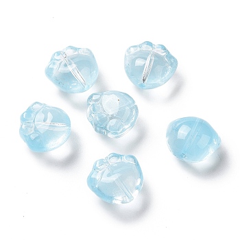 Transparent Spray Painted Glass Beads, Cat Paw Print, Light Sky Blue, 11x12x8.5mm, Hole: 1.2mm