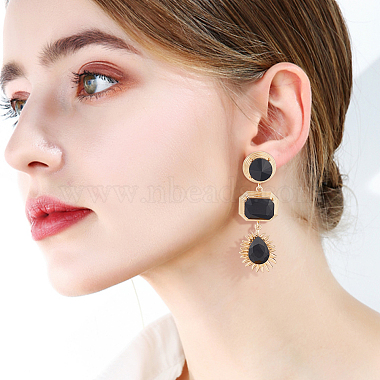 4 Pairs 4 Colors Oval & Teardrop & Rectangle Rhinestone Dangle Stud Earrings(EJEW-AN0003-05)-4