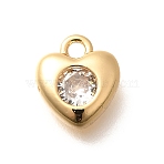 Brass Micro Pave Cubic Zirconia Charms, Cadmium Free & Nickel Free & Lead Free, Heart, Real 18K Gold Plated, 9x8x2.5mm, Hole: 1.5mm(KK-C085-20G)