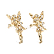 Fairy Sparkling Cubic Zirconia Stud Earrings for Girl Women, Lead Free & Nickel Free & Cadmium Free, Brass Micro Pave Cubic Zirconia Earrings, Real 18K Gold Plated, 15x8mm, Pin: 0.6mm(EJEW-H126-08G)