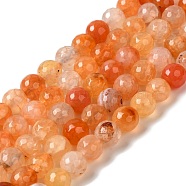 Dyed & Heated Natural Dragon Veins Agate Beads Strands, Faceted, Round, Dark Orange, 8mm, Hole: 1.2mm, about 48pcs/strand, 14.69''(37.3cm)(G-P539-A01-15)