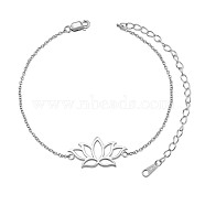 SHEGRACE Rhodium Plated 925 Sterling Silver Link Bracelets, with Cable Chains, Lotus, Platinum, 6-3/4 inch(17cm)(JB563A)